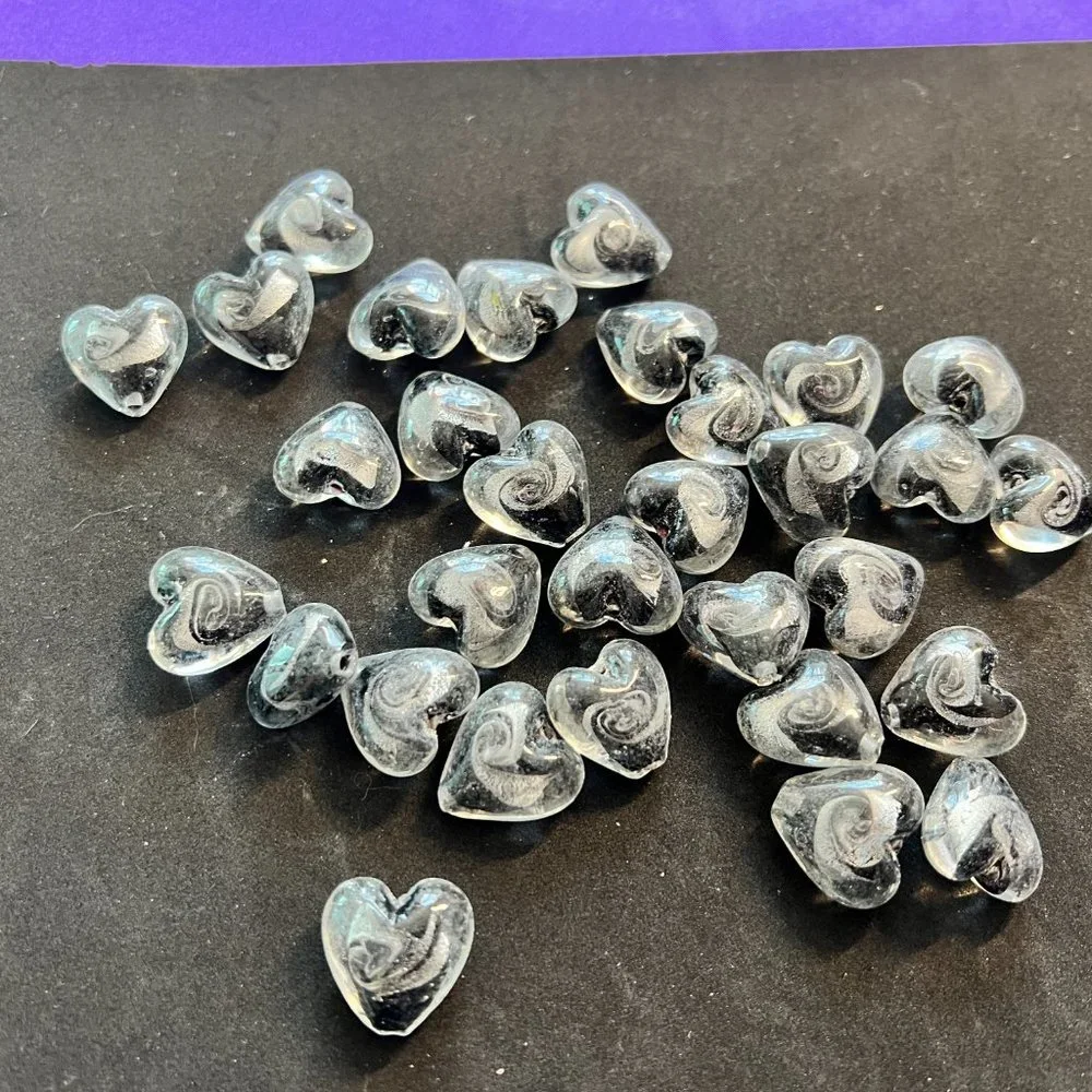NWOT📌 30 Beautiful Marble Glass Hearts 20 x 17 mm for Jewelry Making - Craft